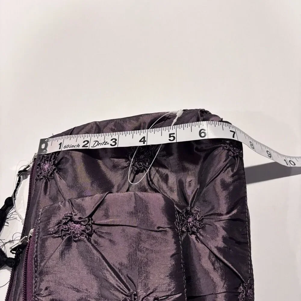Purple Satin Pintuck Cosmetic Makeup Travel Bag Set 2 Pieces Tassel Zipper NWOT